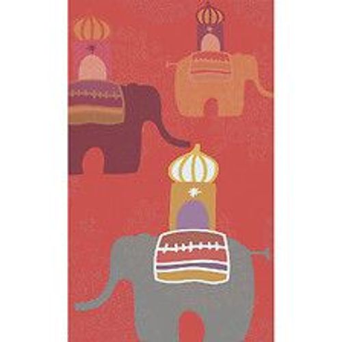 Papier peint panoramique intiss?, illustration d'?l?phants d'asie de diff?rentes couleurs avec l'ornement traditionnel, fond rouge, 250 cm X 150 cm