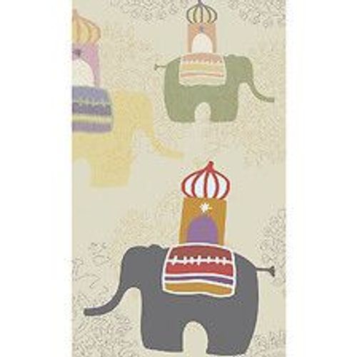Papier peint panoramique intiss?, illustration d'?l?phants d'asie de diff?rentes couleurs avec l'ornement traditionnel, fond beige, 250 cm X 150 cm