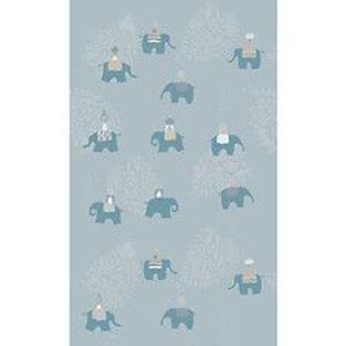 Papier peint panoramique intiss?, illustration d'?l?phants d'asie bleus avec l'ornement traditionnel, sur un fond bleu clair, 250 cm X 150 cm