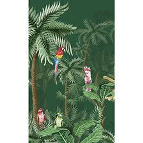 Papier peint panoramique intiss?, illustration d'une for?t tropicale avec ses perroquets au milieu de la jungle, 250 cm X 150 cm