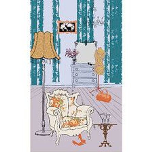 Papier peint panoramique intiss?, illustration d'un salon dans une d?coration au style baroque dans un m?lange de couleurs, fond bleu, 250 cm X 150 cm