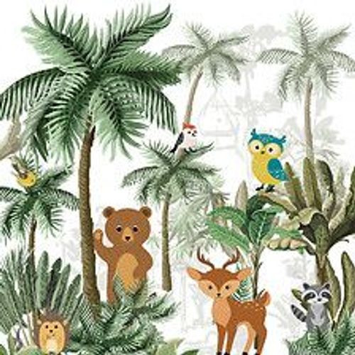 Papier peint panoramique intiss?, papier intiss?, illustrations des animaux de la for?t, chambre d'enfant , 250 cm X 250 cm