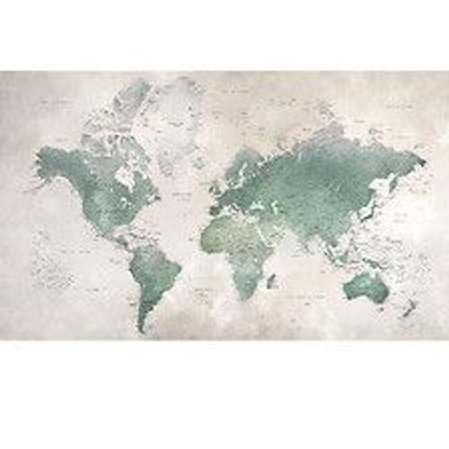 Papier peint panoramique intiss?, papier intiss?, carte ancienne au style vintage, reproduction de la mappemonde en vert, 250 cm X 150 cm