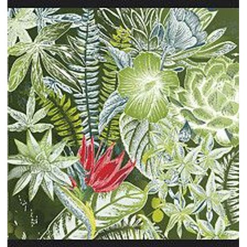 Papier peint panoramique intiss?, papier intiss?, motif floral vert et rouge, feuillages et fleurs de la jungle tropicale, 250 cm X 250 cm