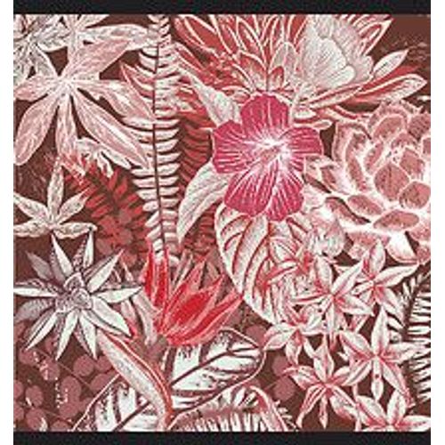 Papier peint panoramique intiss?, papier intiss?, motif floral rouge, feuillages et fleurs de la jungle tropicale, 250 cm X 250 cm