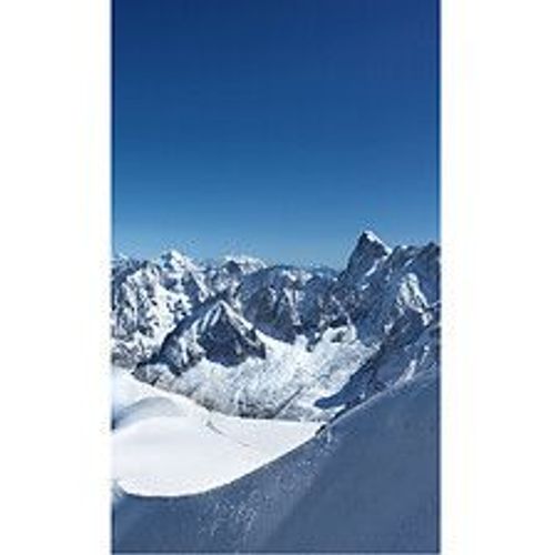 Papier peint panoramique intiss?, papier intiss?, photo panoramique sur les sommets de la montagne enneig?e avec un ciel bleu, 250 cm X 150 cm