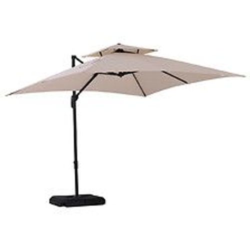 Parasol D?Port? Carr? Double Toit Inclinable Pivotant Manivelle Lestage Inclus Dim. 2,7l X 2,7l X 2,6h M Acier Polyester Beige