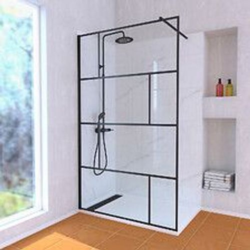 Paroi de Douche 120 cm S?rigraphie Noire et Receveur Blanc 80x120 + Colonne de Douche M?canique