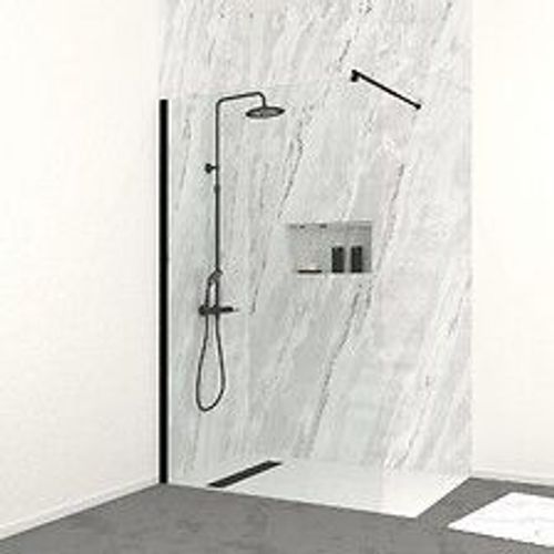 Paroi de Douche 120cm Verre 8mm - Profil? + Barre extensible + Colonne de Douche M?canique NOIR MAT