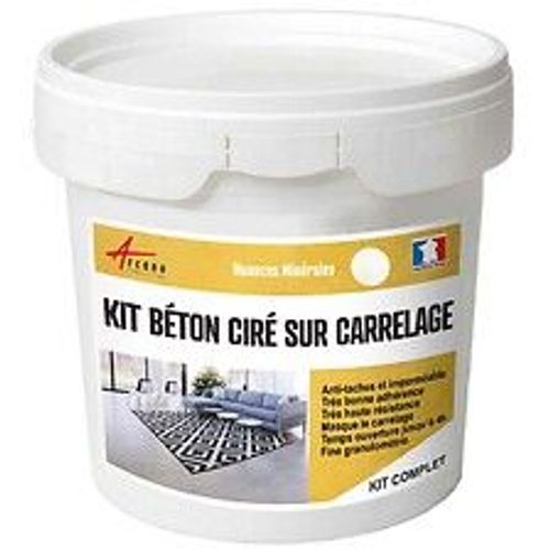 BETON CIRE CARRELAGE POUR SOLS ET MURS - KIT BETON CIRE SUR CARRELAGE - 2 m? (en 2 couches) Isatis Blanc - ARCANE INDUSTRIES