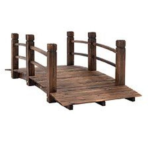 Pont De Jardin - Pont De Bassin - Passerelle En Bois - Dim. 152,5l X 67l X 48h Cm - Bois De Sapin Trait? Carbonisation