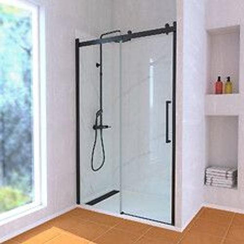 Porte de Douche Coulissante Industriel 120x200 + Receveur Blanc + Colonne de Douche M?canique