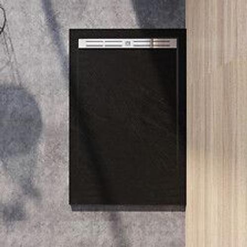 Receveur de douche 160x80cm Extra-plat bac ? douche noir, avec grille en inox et bonde de s?rie