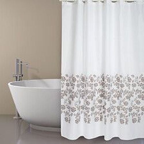 Rideau de douche Polyester IKEBANA 180x200cm Blanc et Beige