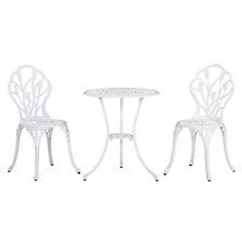 Ensemble Salon De Jardin 2 Places 2 Chaises + Table Ronde Fonte D'aluminium Imitation Fer Forg? Blanc