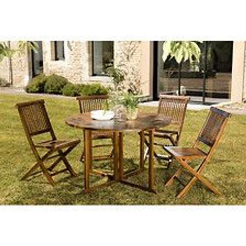 Hanna - Salon De Jardin En Bois Teck Huil? 4/5 Personnes - 1 Table Ronde ? Rabats Papillon Et 4 Chaises