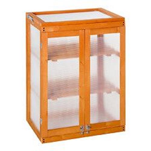 Outsunny Mini Serre De Jardin 3 Niveaux Dim. 58l X 44l X 78h Cm Double Porte Toit Ouvrant Bois Sapin Lasur? Polycarbonate