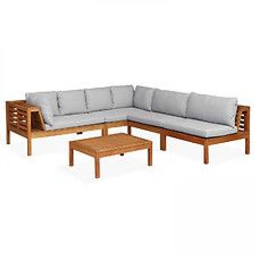 Salon De Jardin Bain 5 Places En Bois Avec Table Taupe Maupiti