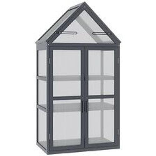 Mini Serre De Jardin En Polycarbonate Cadre En Bois 3 Niveaux Dim. 70,5l X 42l X 132h Cm Double Porte A?Rations R?Glables Gris