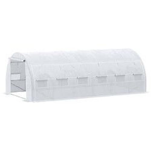 Serre De Jardin Tunnel 18 M? Dim. 5,97l X 3,02l X 2h M - 12 Fen?Tres, Porte Zipp?E Enroulable - Ch?Ssis Tubulaire Acier Galvanis?, B?Che Pe Haute Densit? Blanc