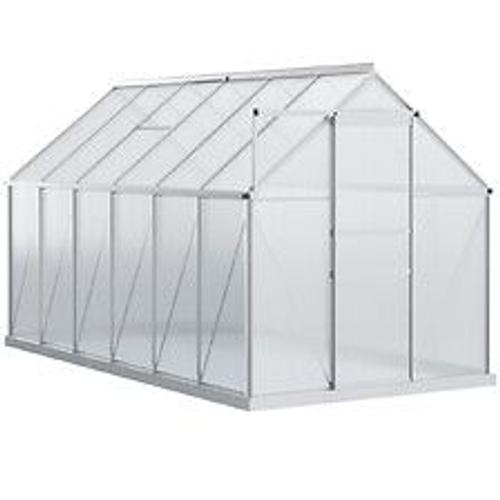 Serre De Jardin Aluminium Polycarbonate 7,12 M? Dim. 3,75l X 1,9l X 2h M Lucarne R?Glable Fondation Porte Coulissante