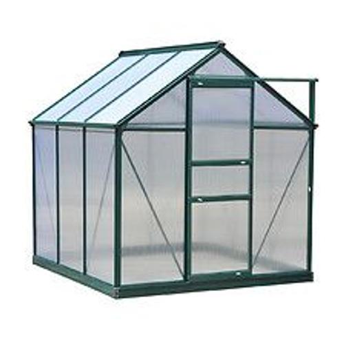 Serre De Jardin Aluminium Polycarbonate 3,65 M? Dim. 1,9l X 1,92l X 2,01h M Lucarne, Porte Coulissante + Fondation Incluse Alu. Vert Polycarbonate Transparent