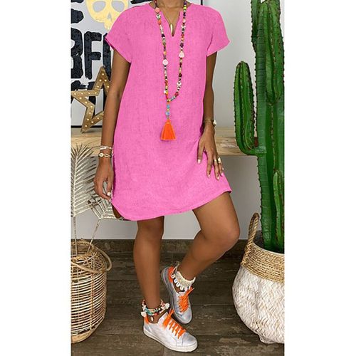 Robe Unie Col V Couleur Rose