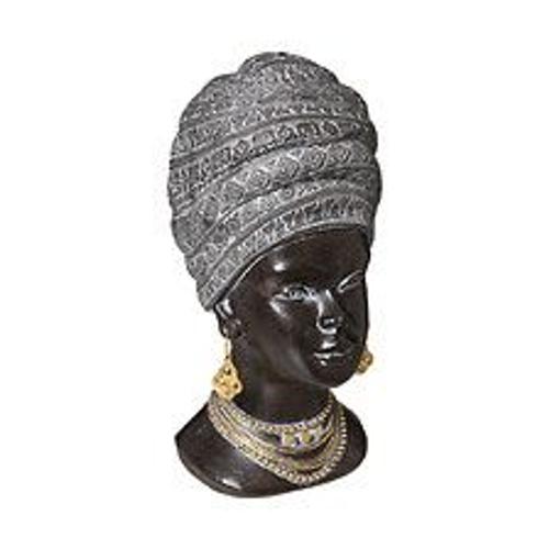 Objet d?coratif Statuette T?te Femme Africaine H 28 cm