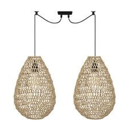 Luminaire Suspension 2 Lampes En M?Tal Et Corde Beige