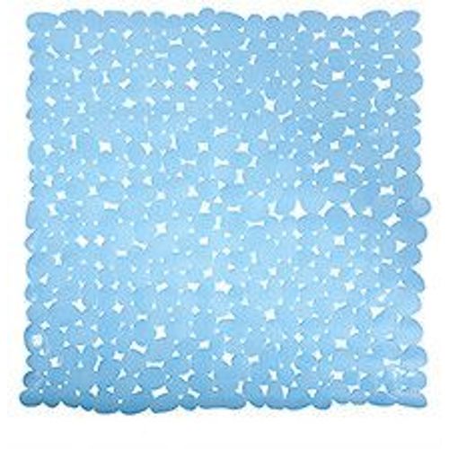 MSV Tapis Fond de douche PVC GALETS 53x53cm Bleu Ciel
