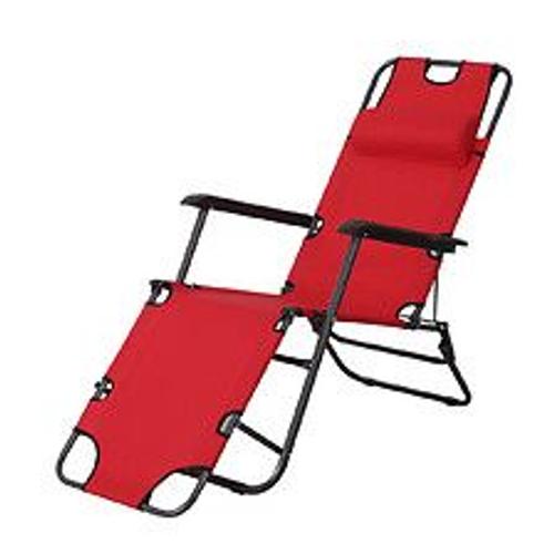 Outsunny Chaise Longue Pliable Bain De Soleil Transat De Relaxation Dossier Inclinable Avec Repose-Pied Polyester Oxford Rouge