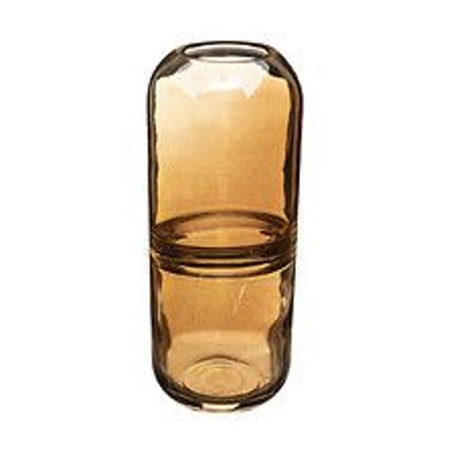 Vase Bouteille anneau central ?pais en verre Ambre D. 10 x H. 25 cm
