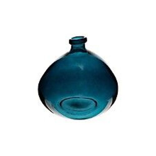 Vase rond en verre recycl? Bleu orage H 23 cm