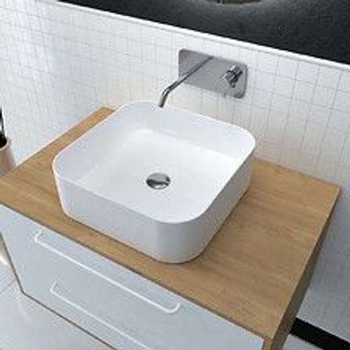 Vasque carr?e blanche en c?ramique ? poser - 40x40x13.5cm - POP SQUARE ROUNDED
