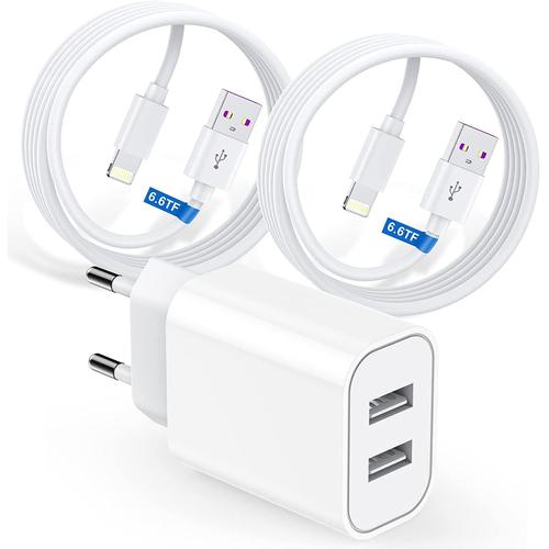 Chargeur Rapide iPhone [Apple MFi Certifié] 2 Ports USB Charger