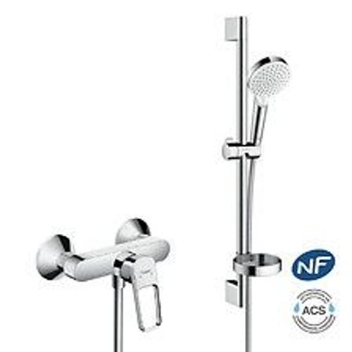 Set de douche Logis Loop Mitigeur + Douchette 2 jets + Barre 65cm + Porte savon + Flexible, Chrome