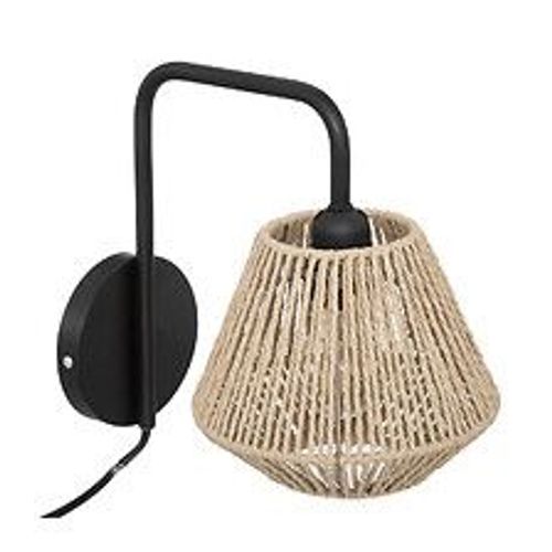 Applique Murale En Métal Noir Et Corde Beige H 25.5 Cm