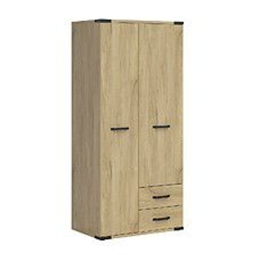 Armoire 2 Portes 2 Tiroirs Dako Bois Et Noir