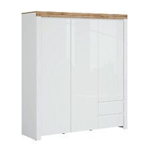 Armoire 3 Portes 2 Tiroirs Hella Blanc Et Bois