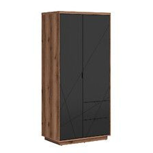 Armoire 2 Portes 2 Tiroirs Sven Noir Et Bois