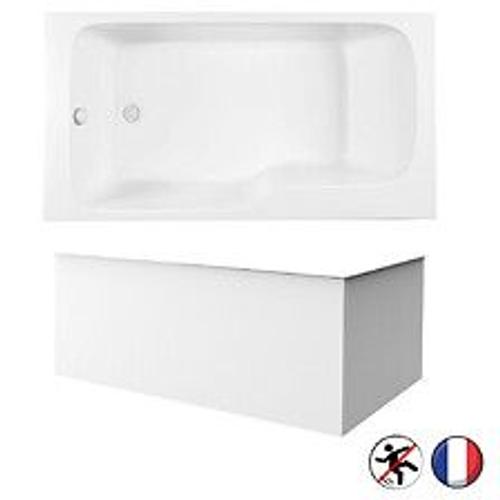 Baignoire bain douche Malice antidérapante + tablier angle Blanc Mat, 160 X 85 version droite