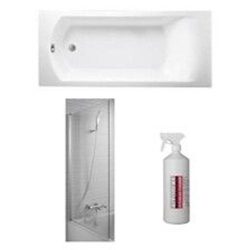 Baignoire droite Ove acrylique + Pare bain 140 x 80 cm Struktura + Nettoyant pour baignoire, 170 X 70