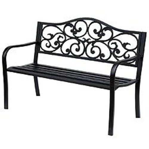 Banc 3 Places De Jardin Terrasse Style Cosy Chic 127l X 60l X 89h Cm Métal Époxy Anticorrosion Noir