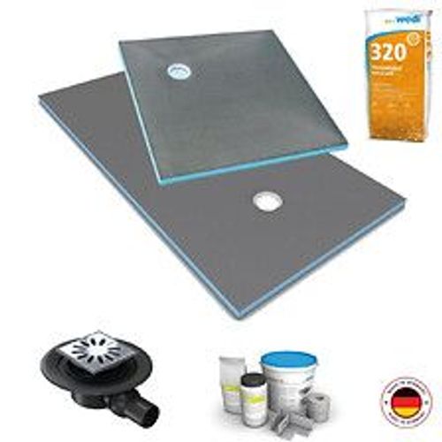 Receveur à carreler Fundo Primo, écoulement excentré + bonde horizontale + kit d étanchéité et colle 320, 140 X 90