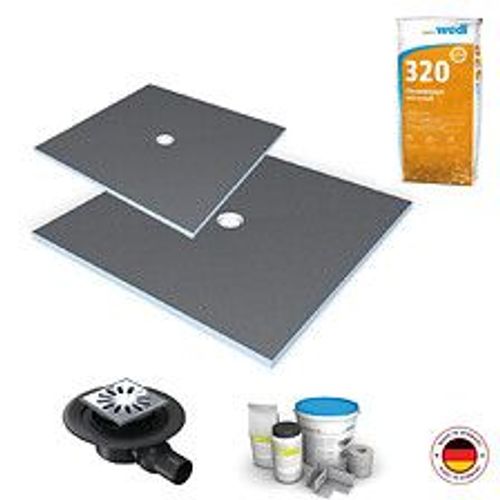 Receveur à carreler Fundo Primo écoulement centré + bonde verticale + kit d étanchéité + colle, 150 x 150