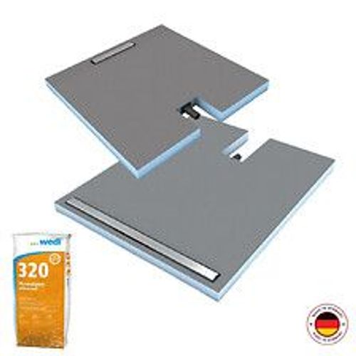 Receveur à carreler Fundo Plano Linea écoulement linéaire et bonde intégrée + colle 320, 120 x 90 barrette courte