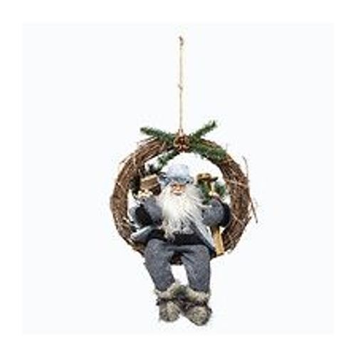 Couronne de  Noël avec Père Noël skieur en fourrure grise