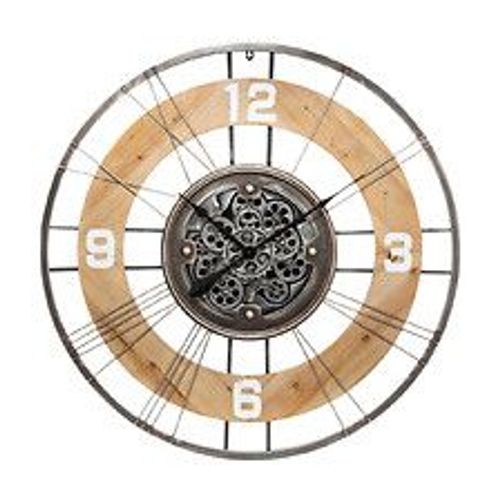 Grande Pendule murale silencieuse en Métal et Bois D 90 cm