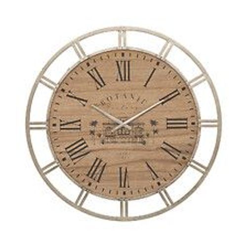 Grande Pendule murale en métal doré et bois D 70 cm