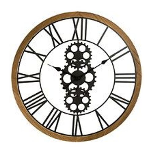 Grande Pendule murale en bois et métal industriel D 70 cm